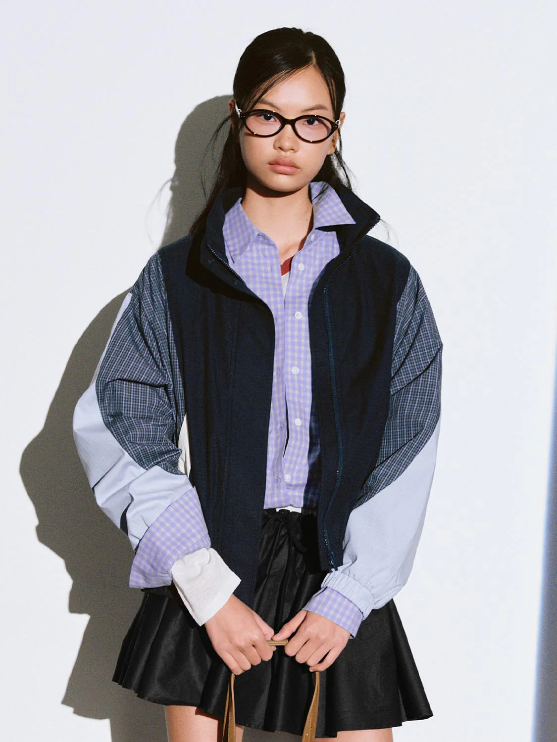 Mock Neck Contrast Check Detail Jackets - Image 9