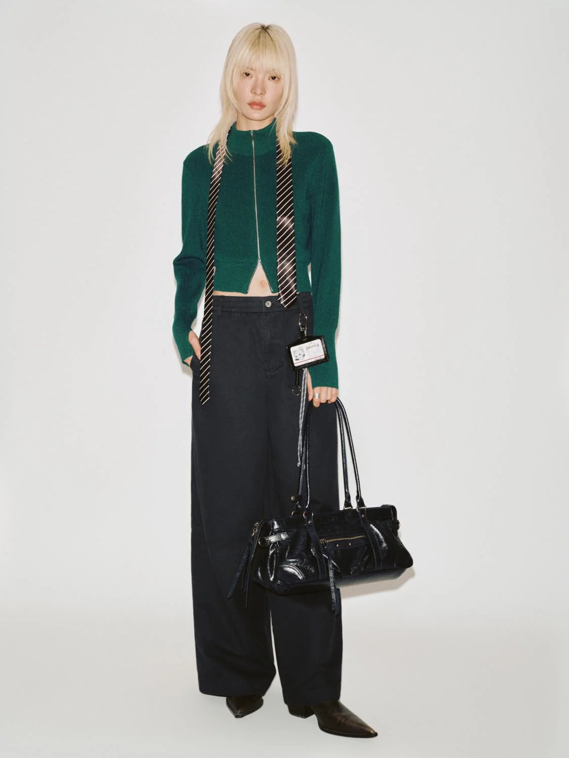 Mock Neck Zip Detail Knitted Cardigan - Image 4