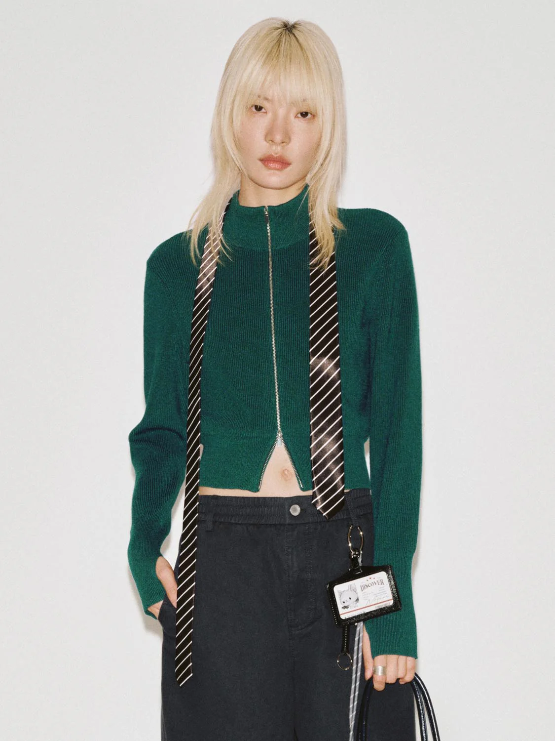 Mock Neck Zip Detail Knitted Cardigan - Image 9