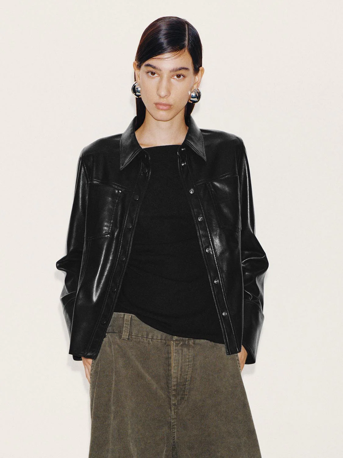 Nipped Waist Faux Leather Shirts - Image 9