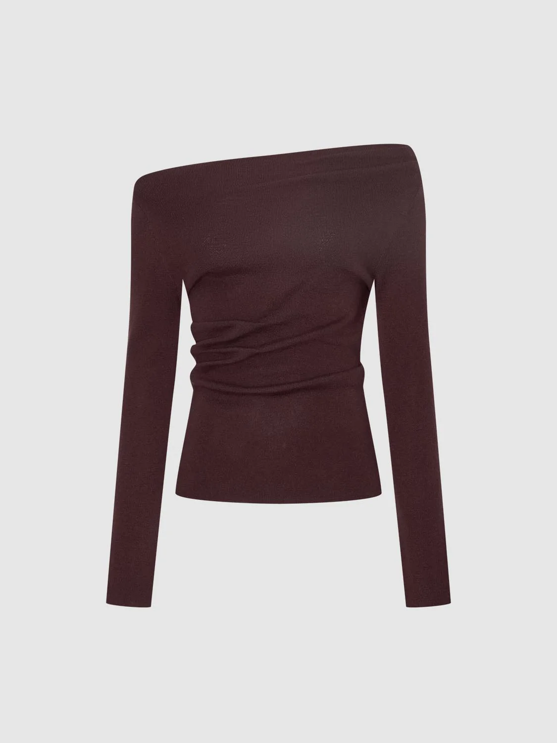 Off Shoulder Ruched Long Sleeve Knitted T-Shirts - Image 7