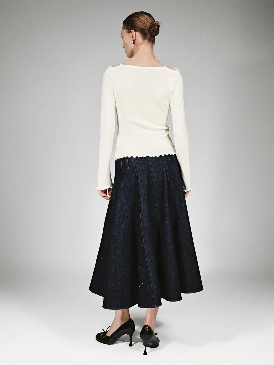 Off Shoulder Strappy Long Sleeve Knitted T-Shirts - Image 6