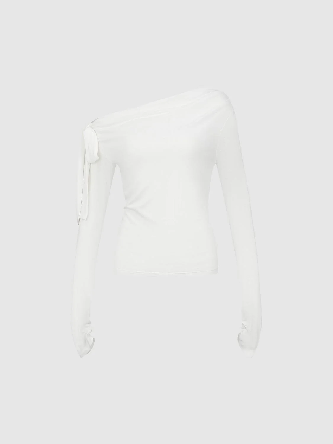 One Shoulder Asymmetric Ruched Long Sleeve T-Shirts - Image 7