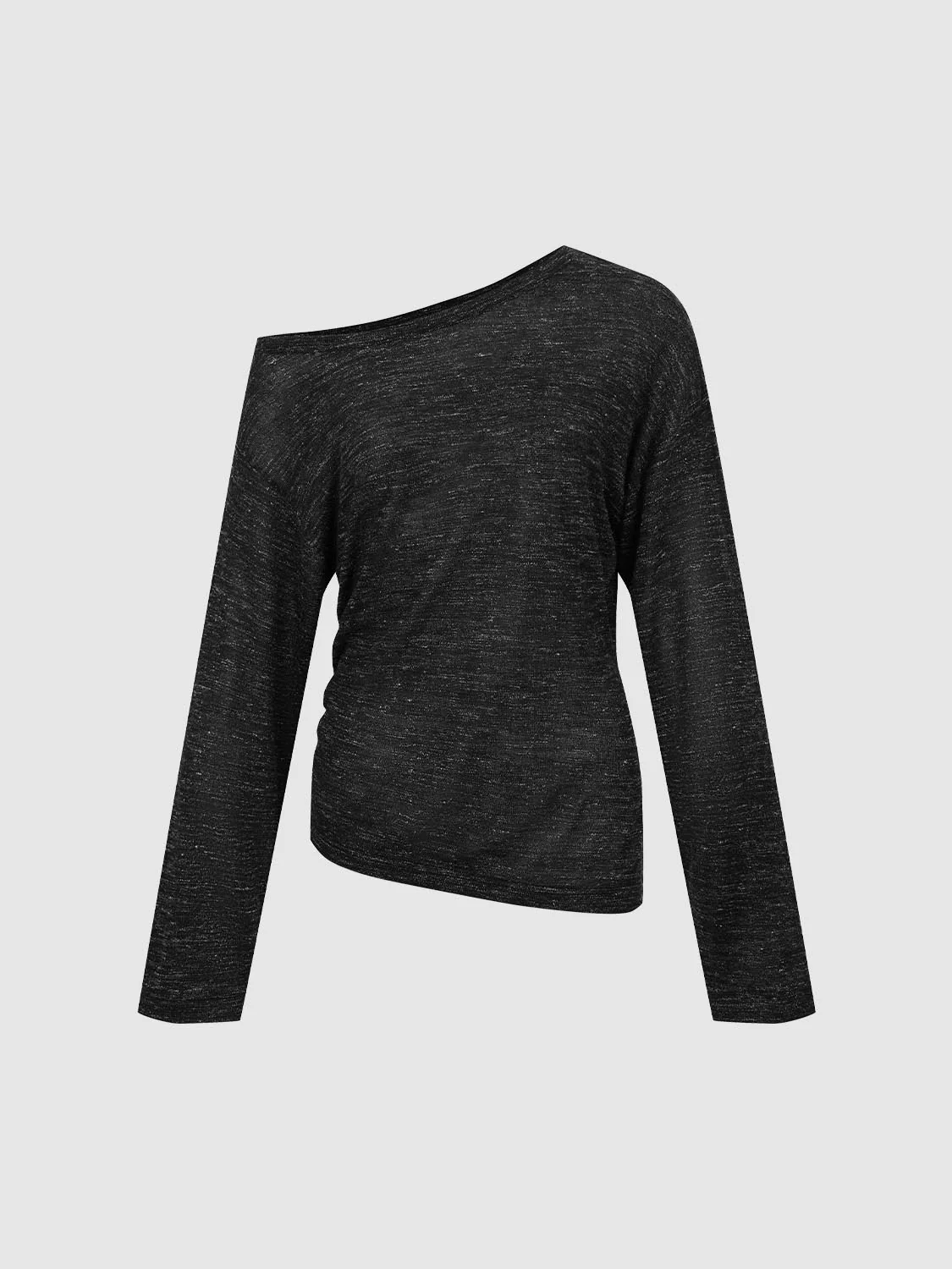 One Shoulder Nipped Waist Long Sleeve Knitted T-Shirts - Image 7