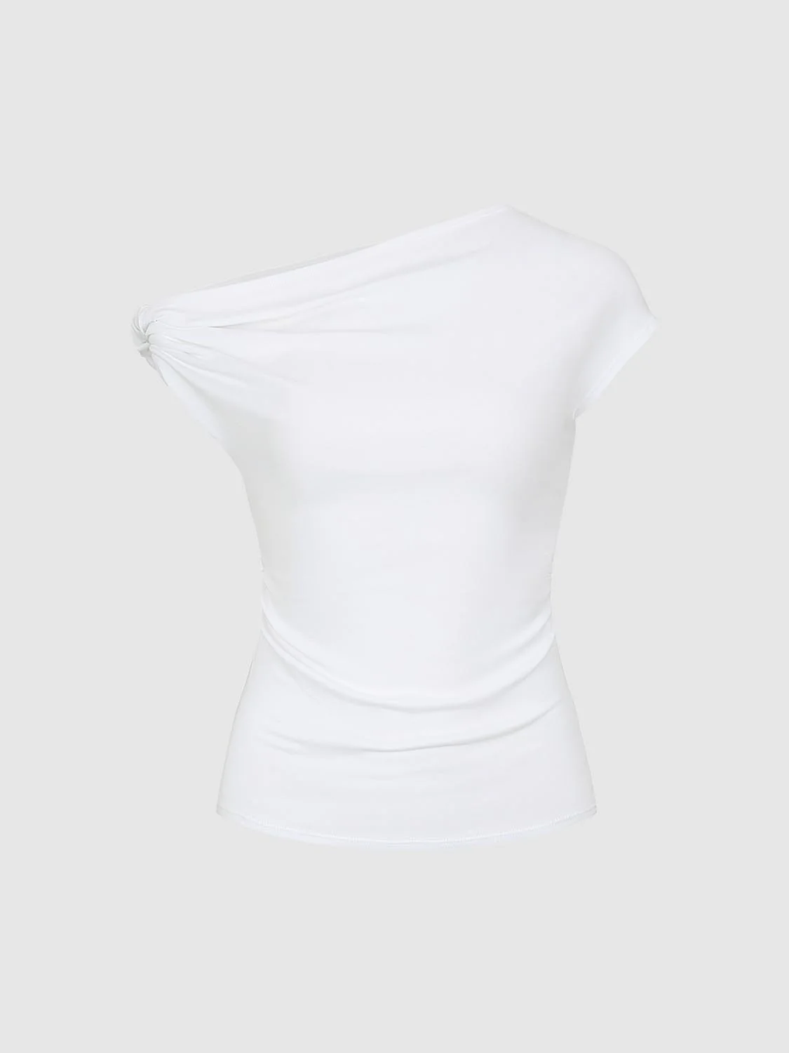 One Shoulder Ruched Capped Sleeve T-Shirts - Image 23