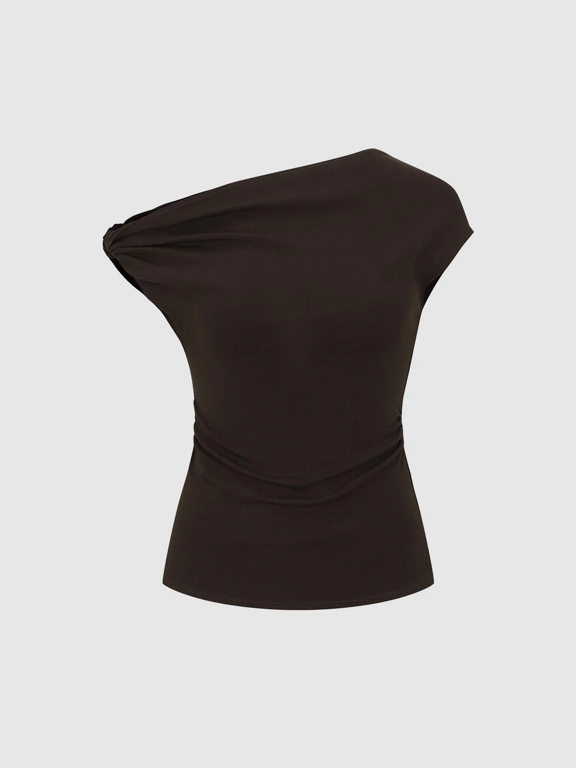 One Shoulder Ruched Capped Sleeve T-Shirts - Image 7