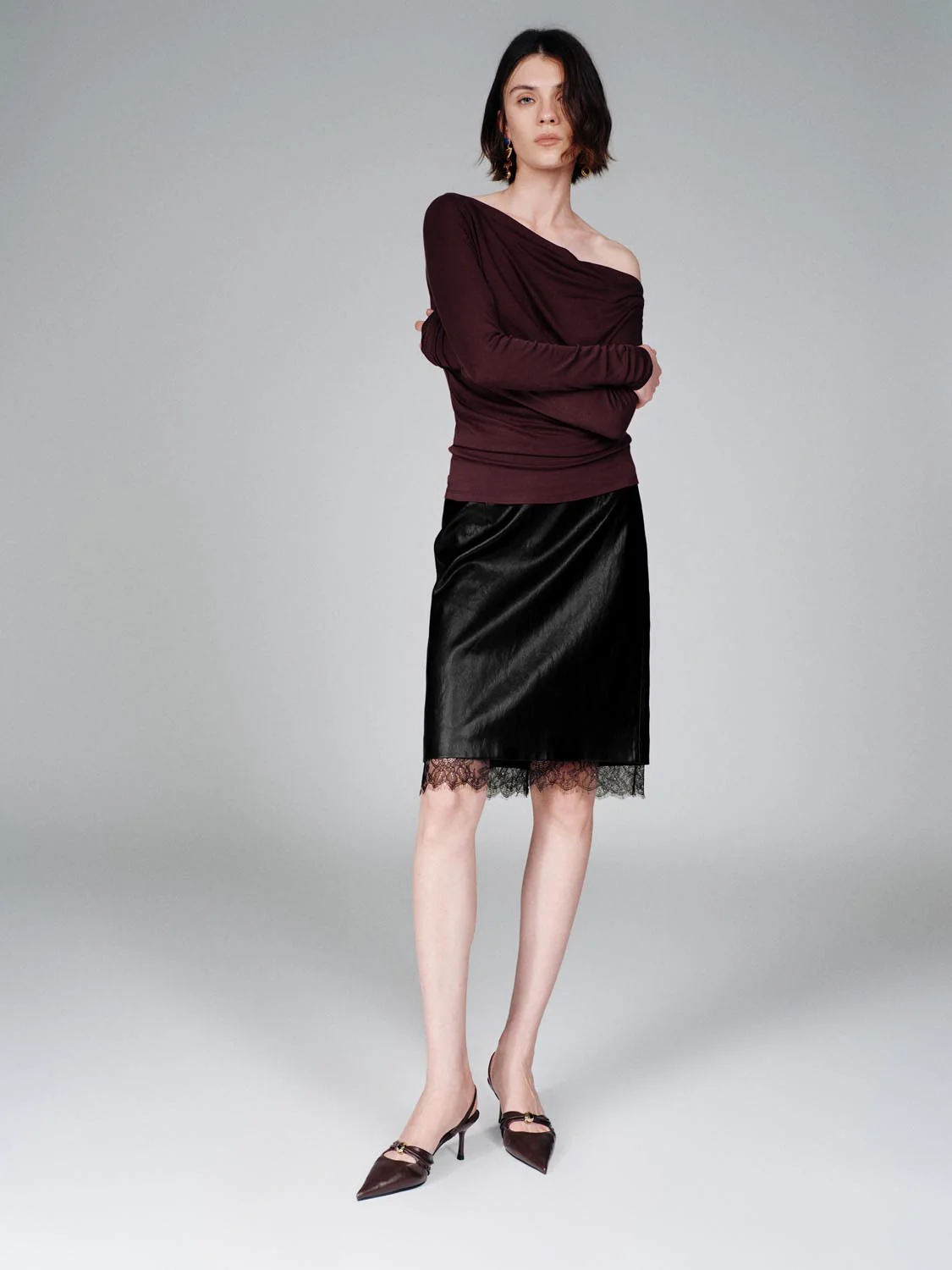 One Shoulder Ruched Long Sleeve T-Shirts - Image 5