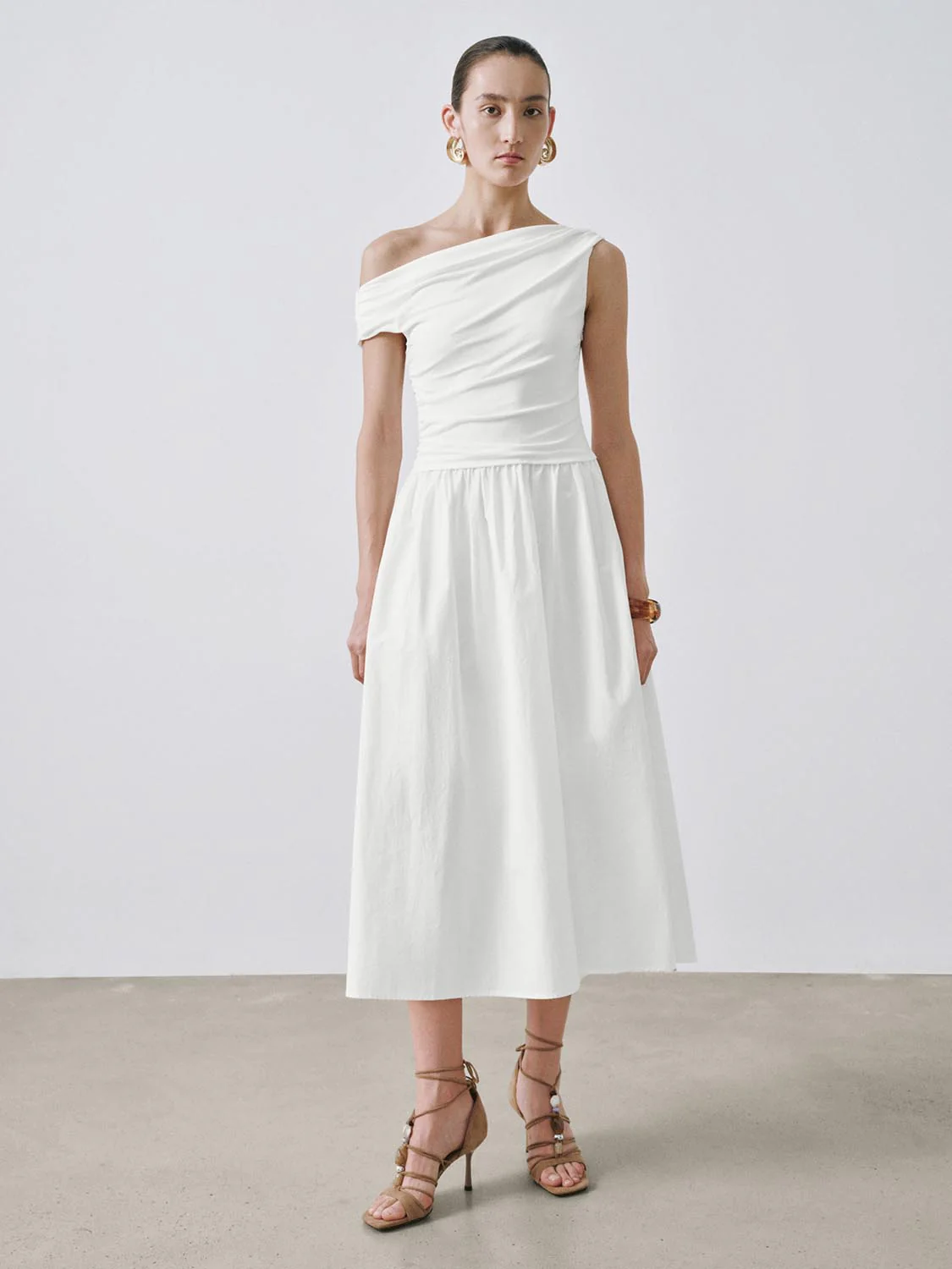 One Shoulder Ruched T-Shirts A-Line Midi Dresses - Image 17
