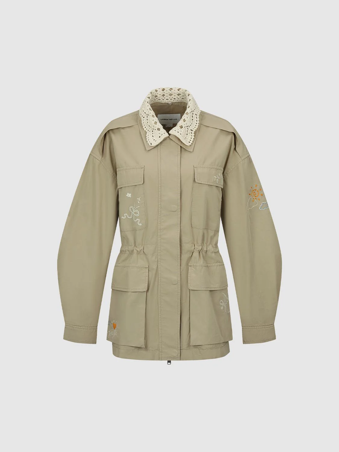 Open-Knit Detail Embroidered Flap Pocket Jackets - Image 4