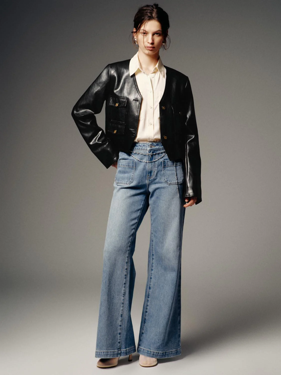 Patch Pocket Flare Leg Jeans - Image 7