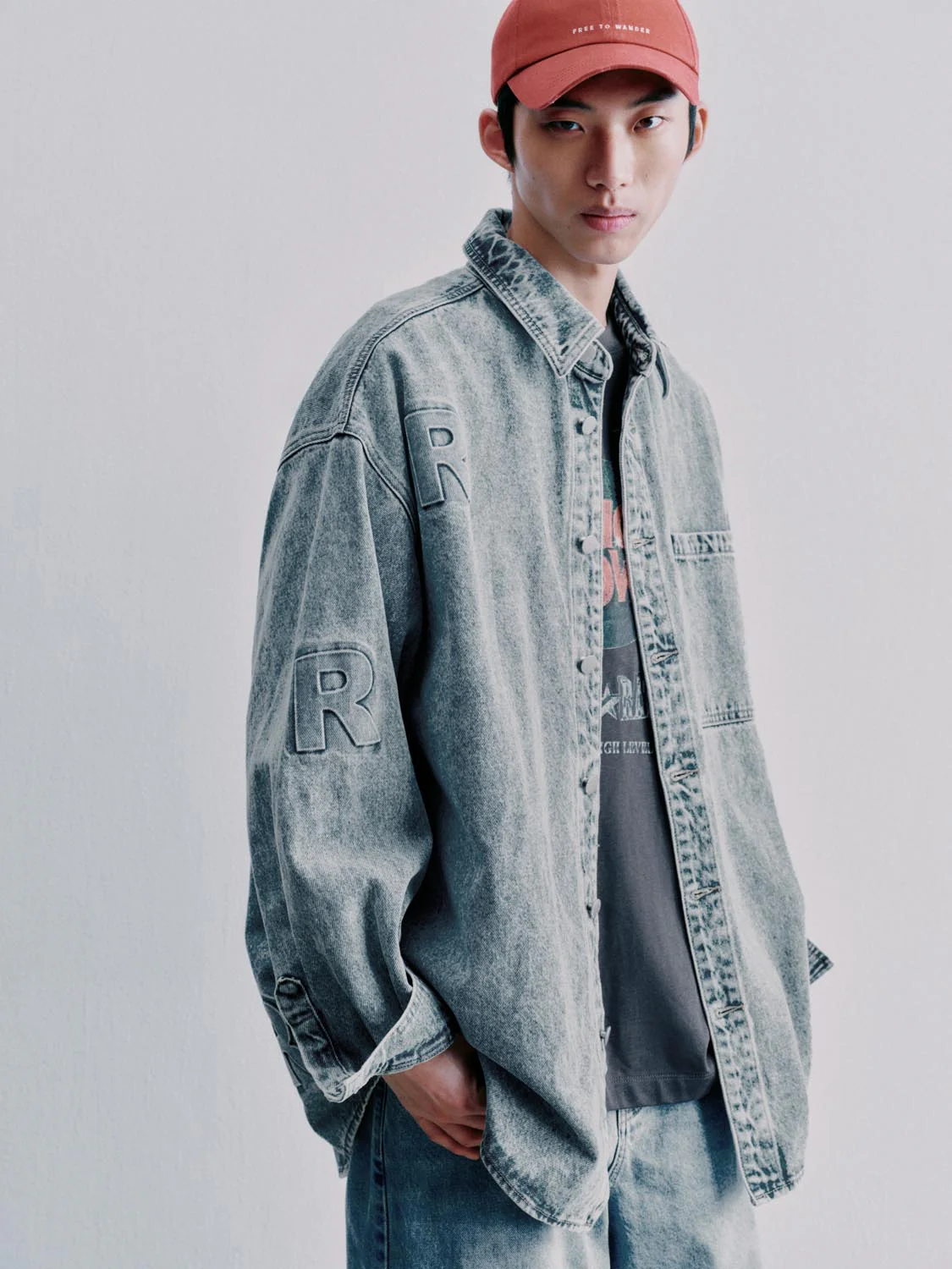 Patch Pocket Letter Embellished Denim Shirts - Image 2