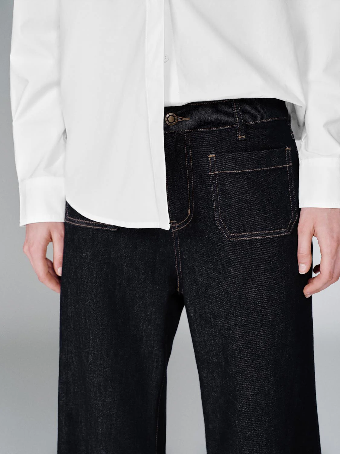 Patch Pocket Stitch Detail Flare Leg Jeans - Image 5