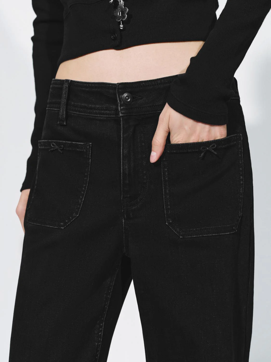 Patch Pockets Flare Leg Jeans - Image 5