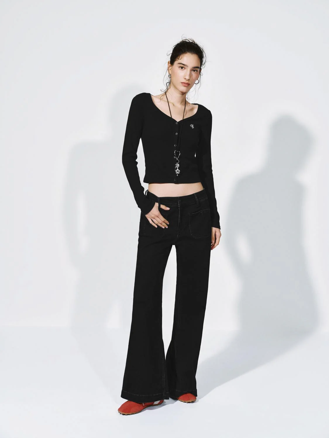 Patch Pockets Flare Leg Jeans - Image 7