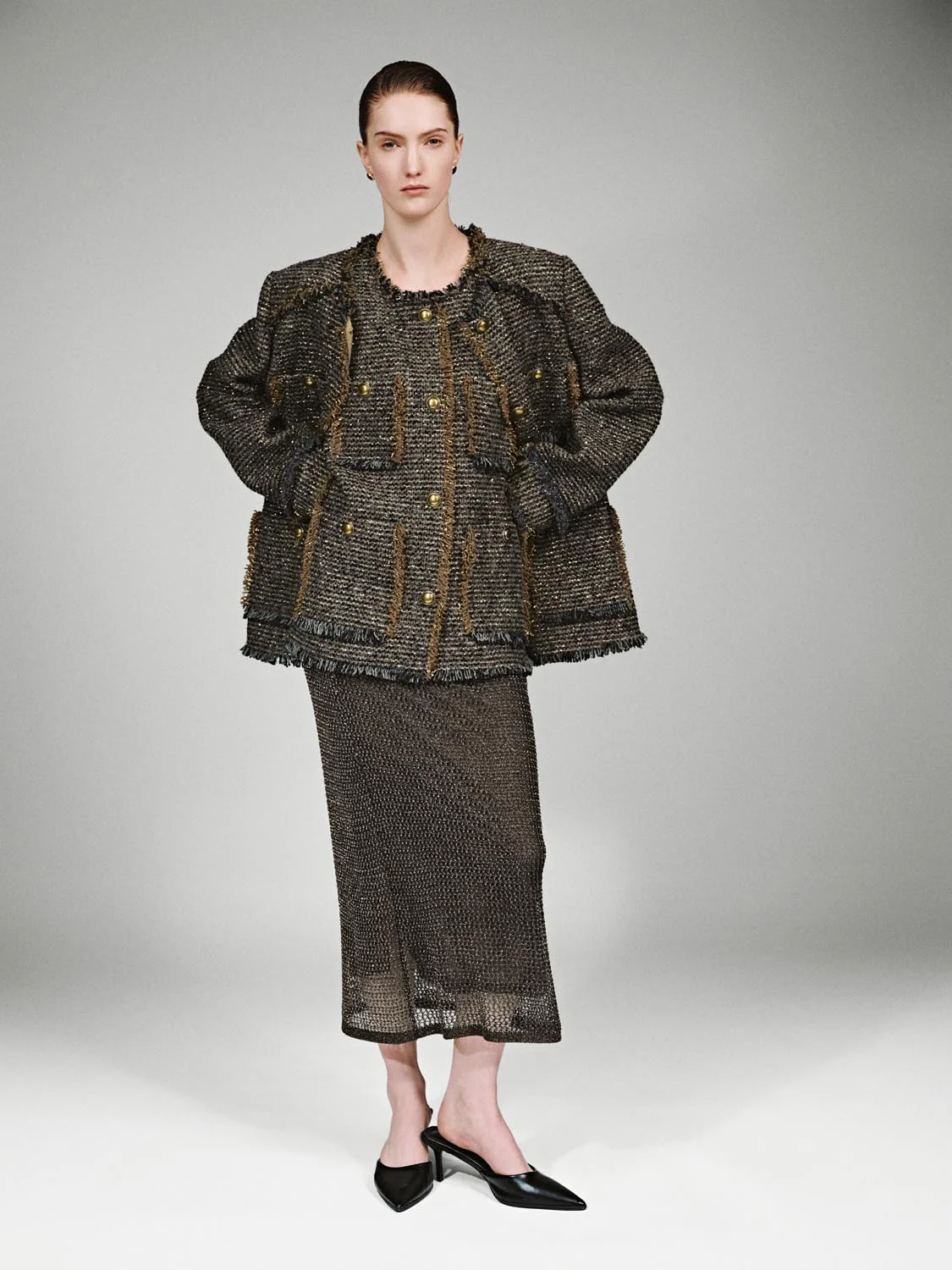 Patch Pockets Raw Hem Tweed Jackets - Image 4