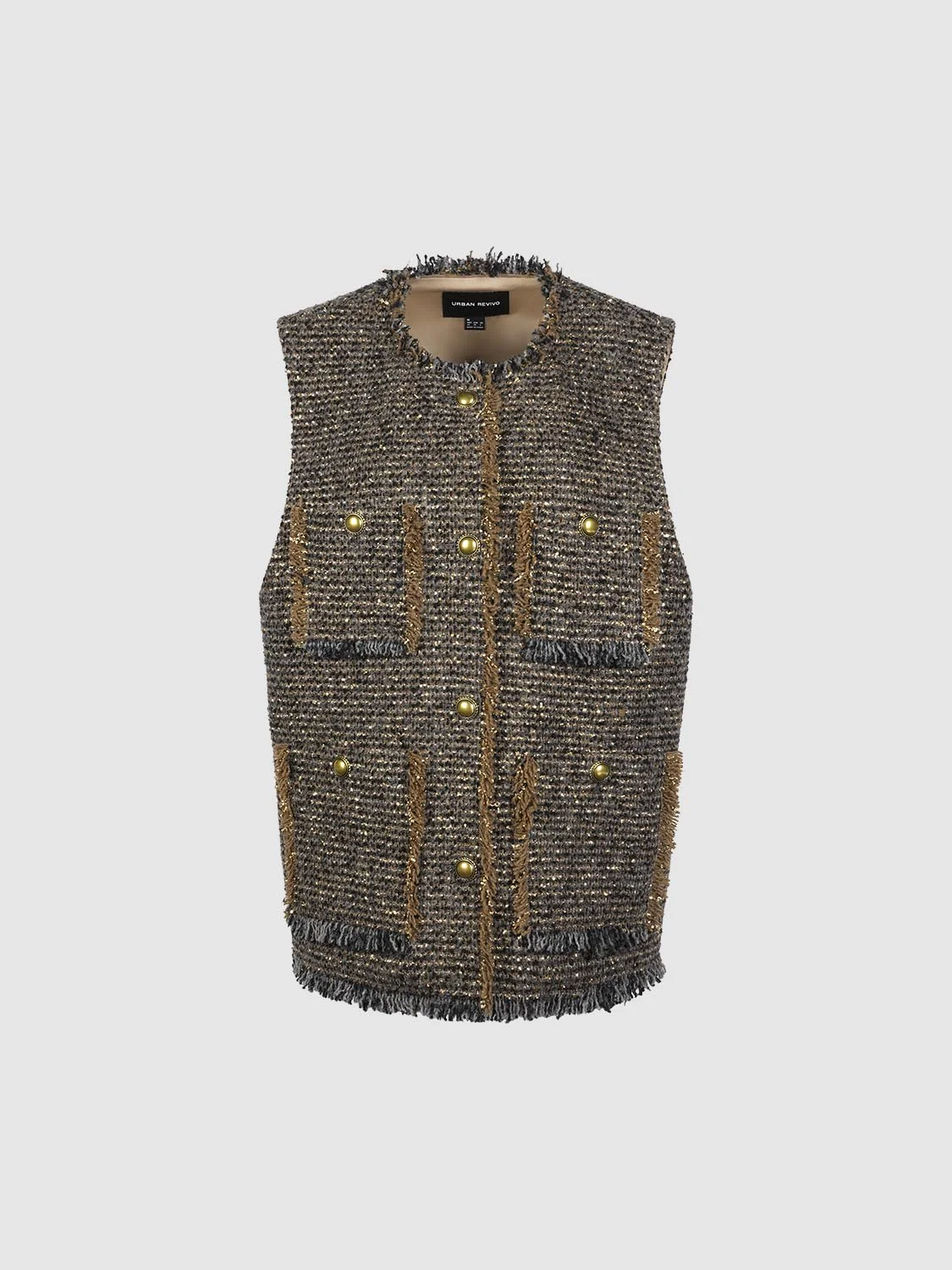 Patch Pockets Raw Hem Tweed Vest - Image 7