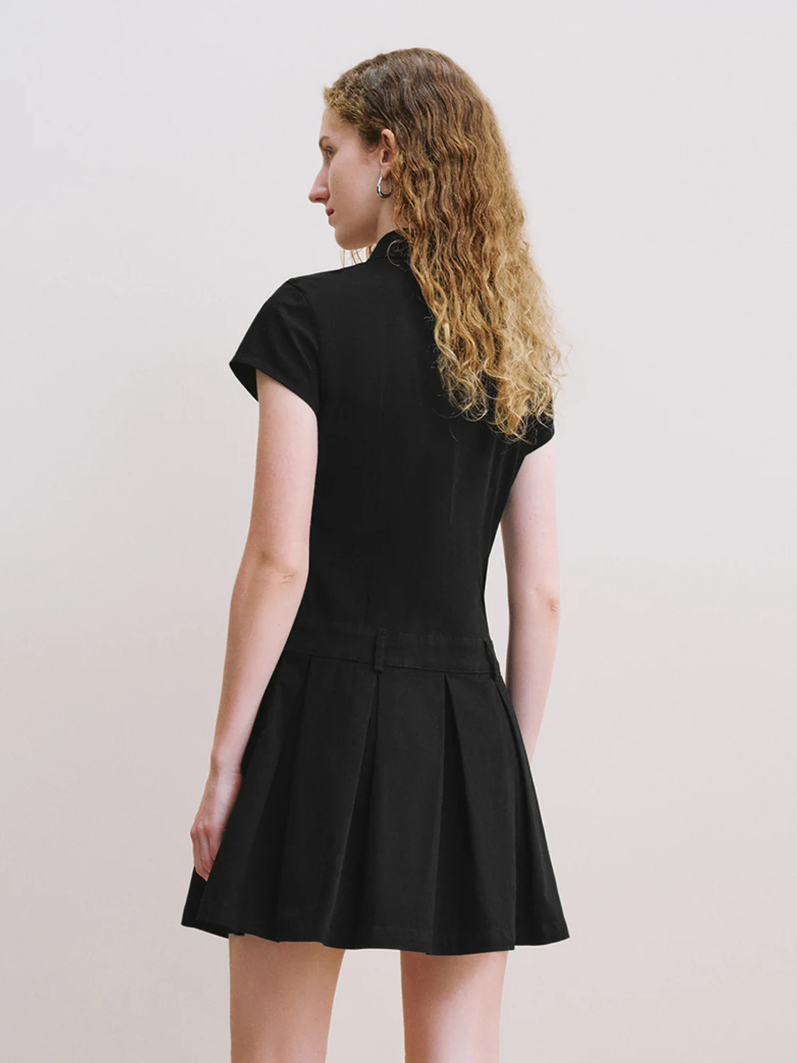 Pleated Lapel A-Line Dress - Image 8