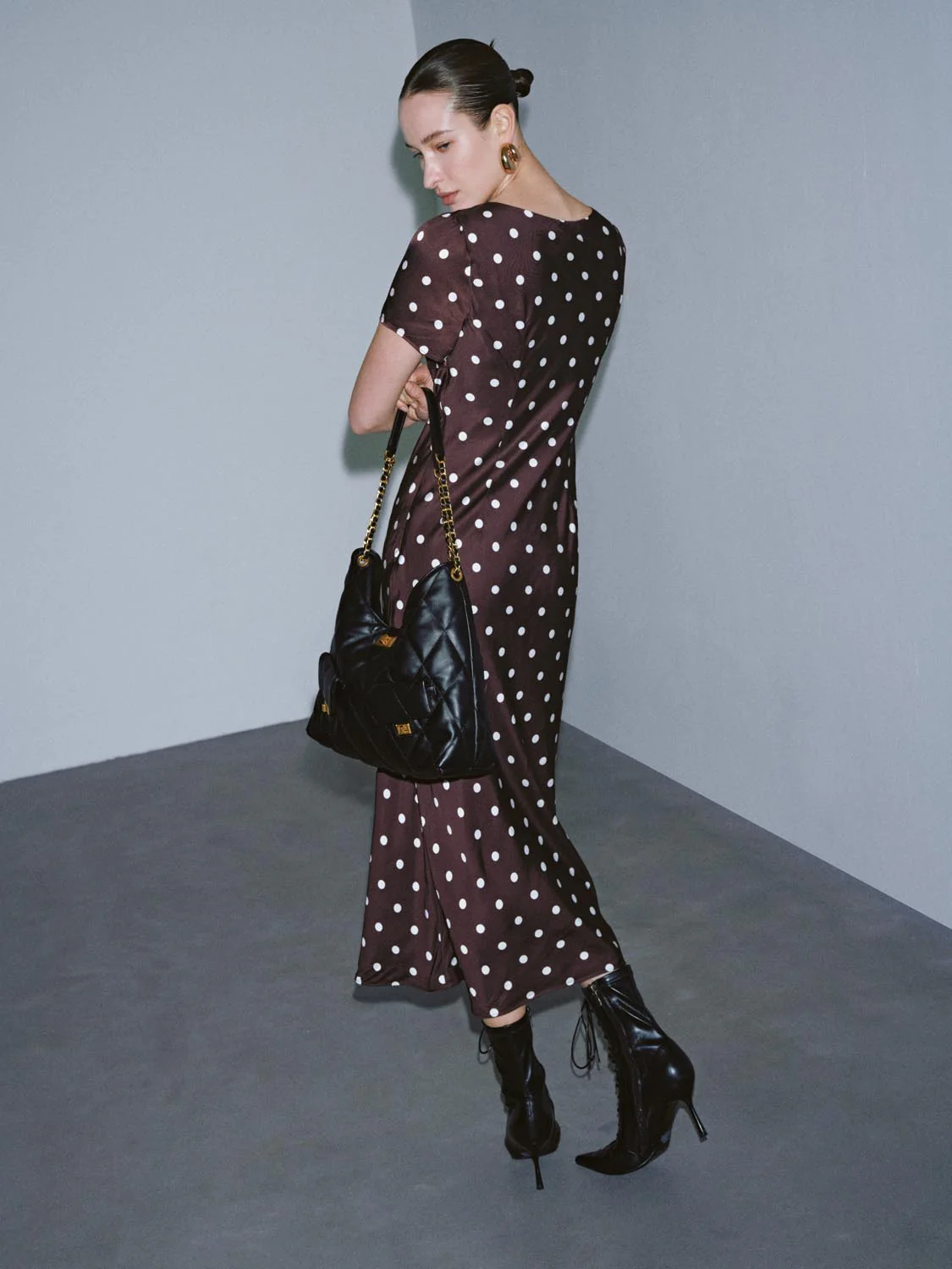 Polka Dotted A-Line Midi Dresses - Image 4