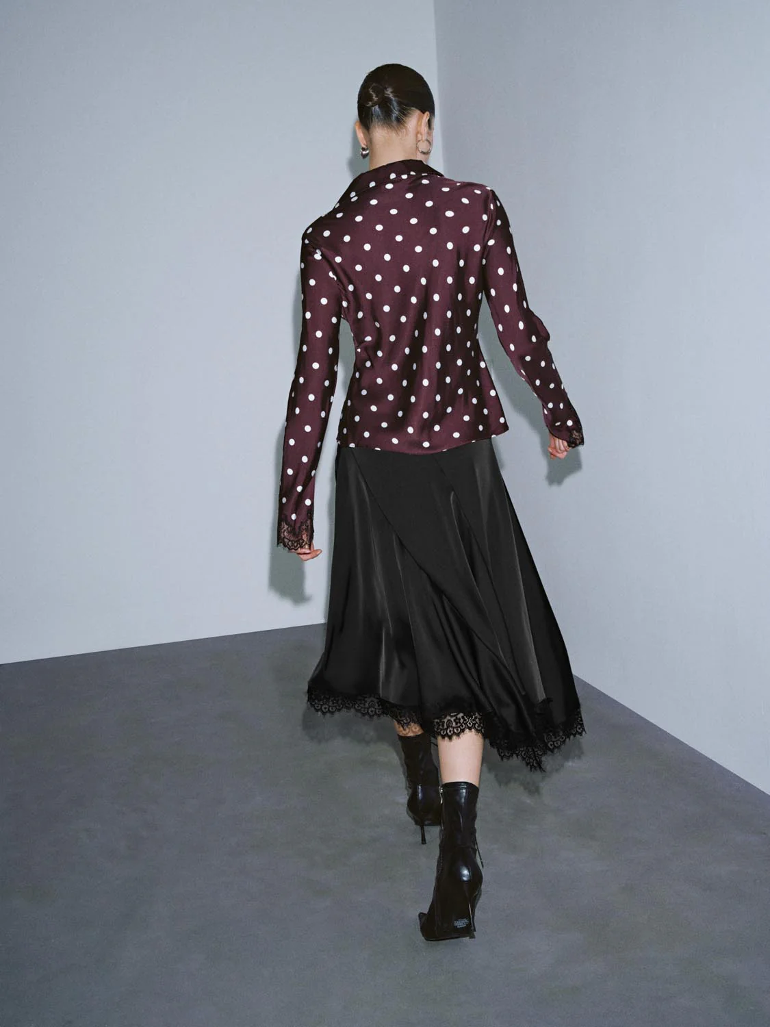Polka Dotted Lace Trim V-Neck Laced-Up Shirts - Image 6