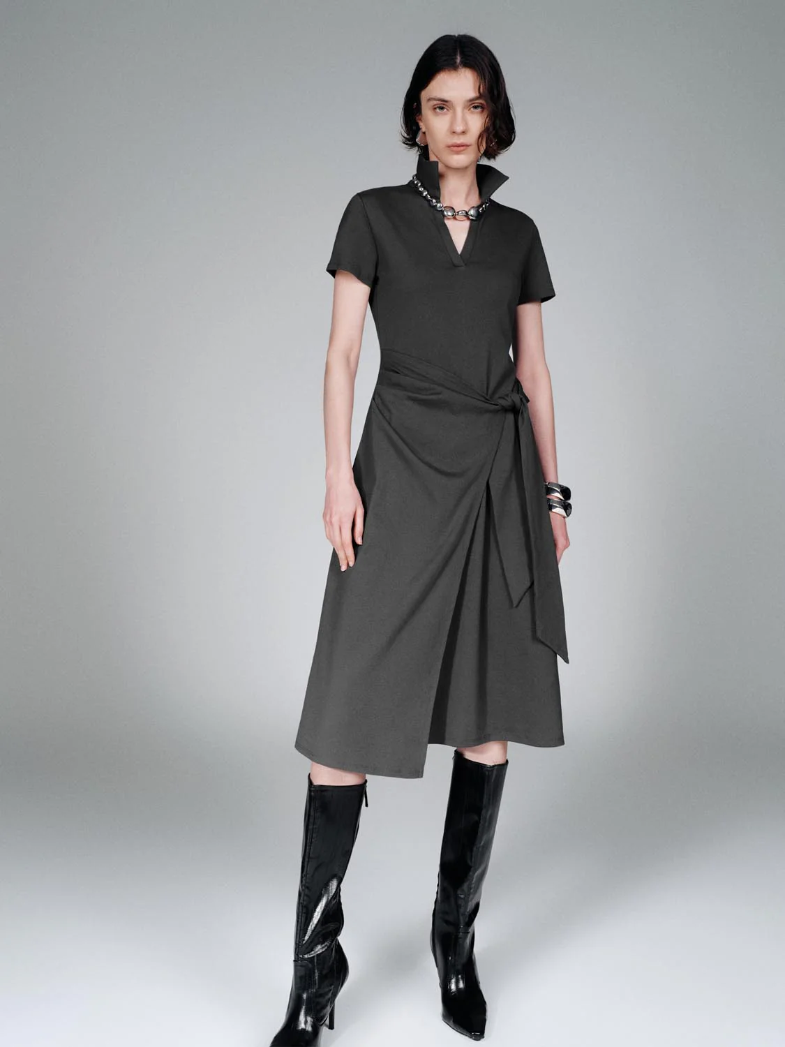 Polo Neck A-Line Midi Dresses - Image 4