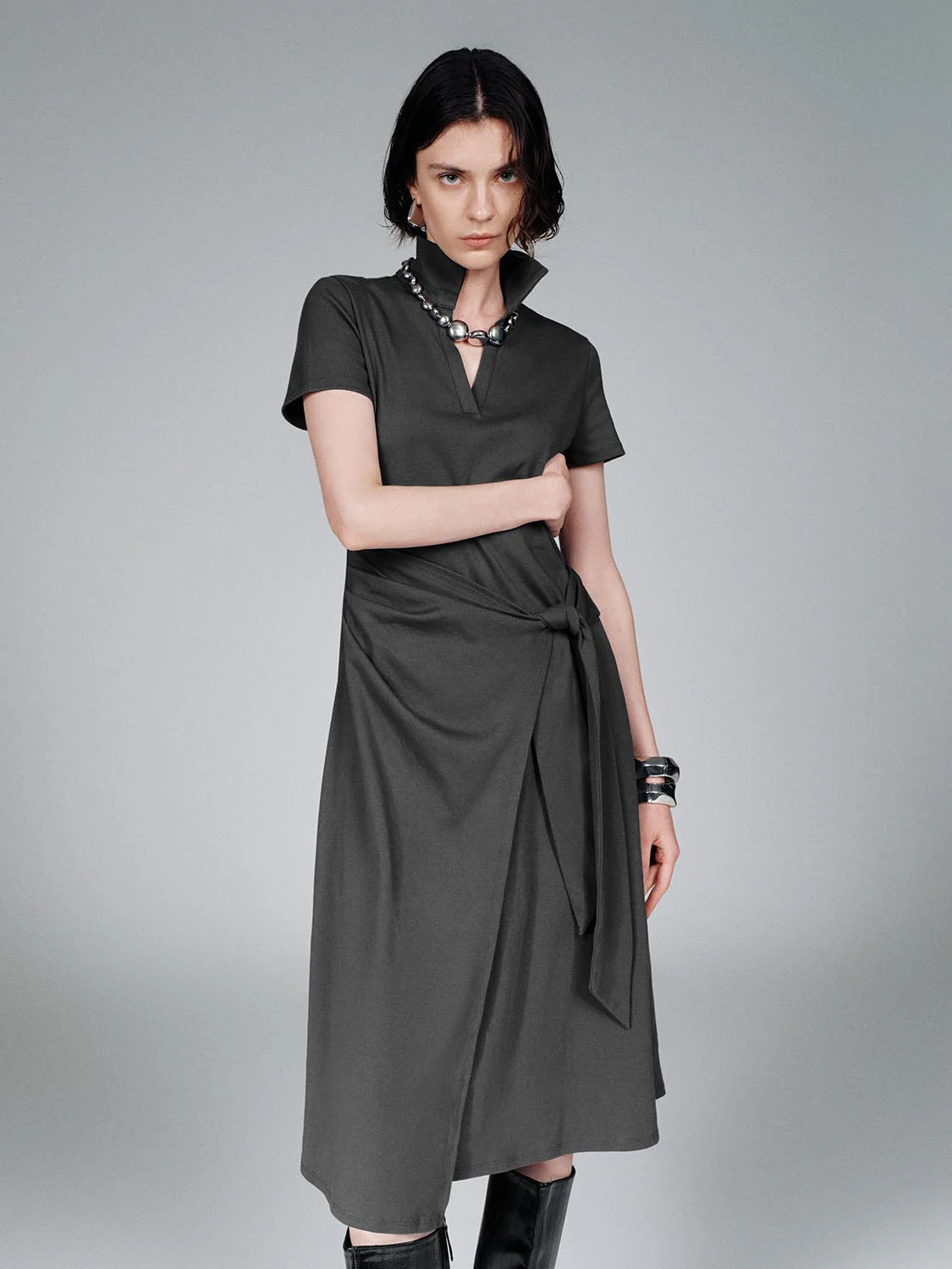 Polo Neck A-Line Midi Dresses - Image 9