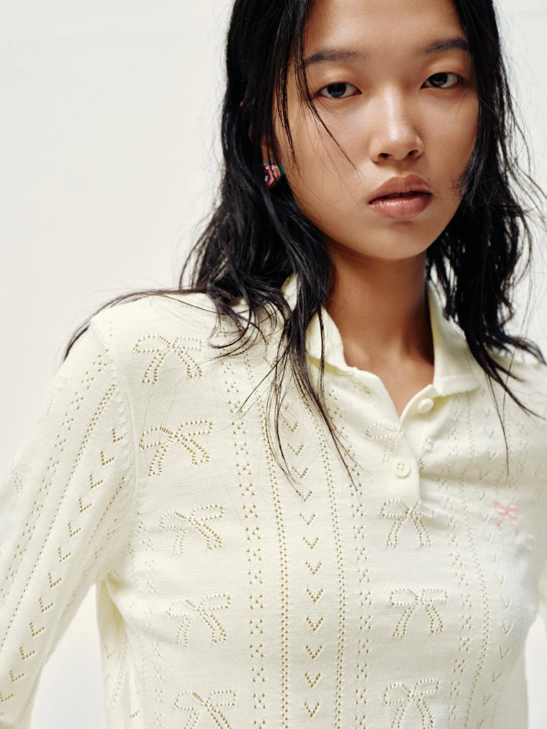 Polo Neck Bow Detail Long Sleeve Knitted T-Shirts - Image 3