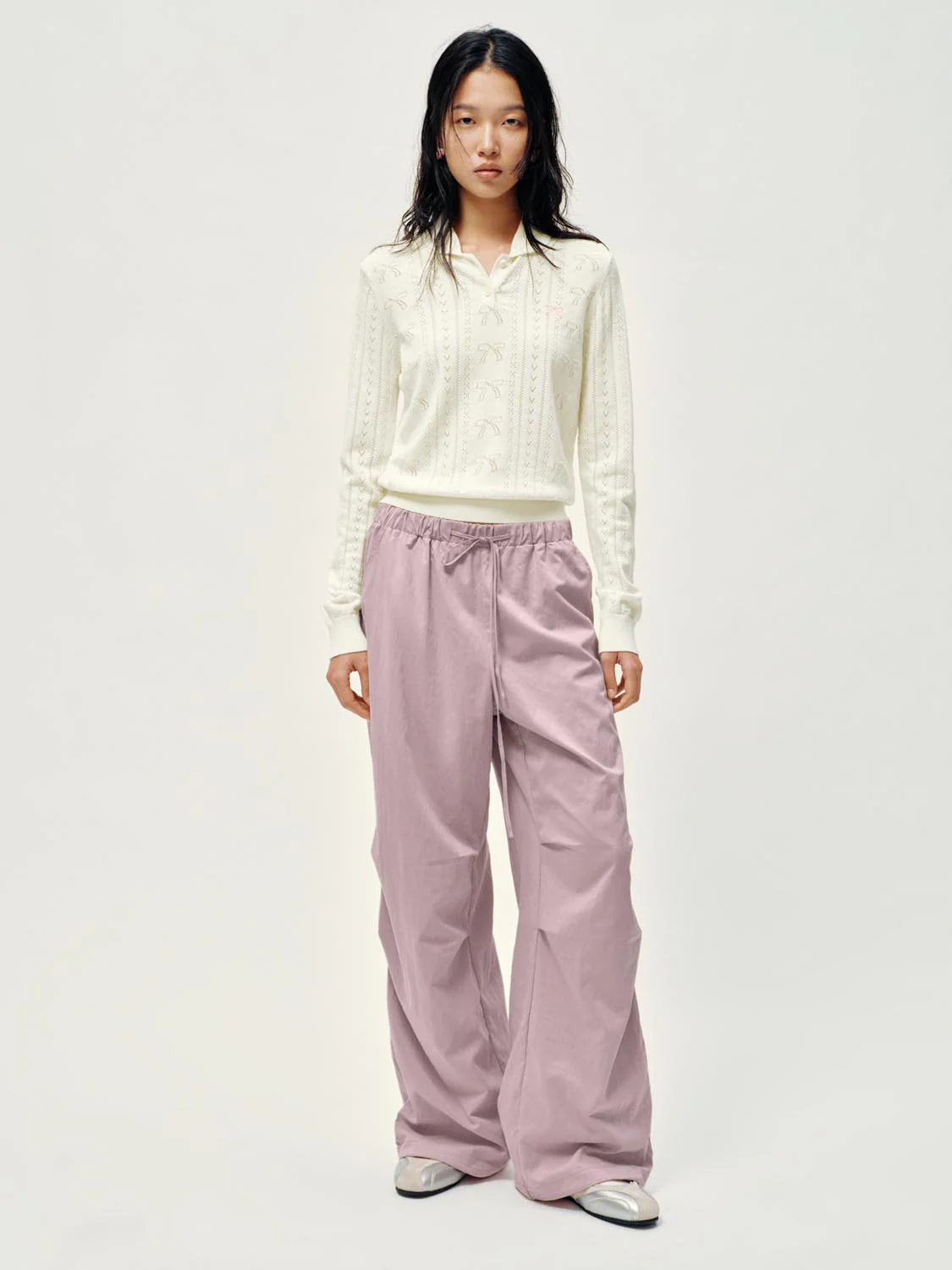 Polo Neck Bow Detail Long Sleeve Knitted T-Shirts - Image 4