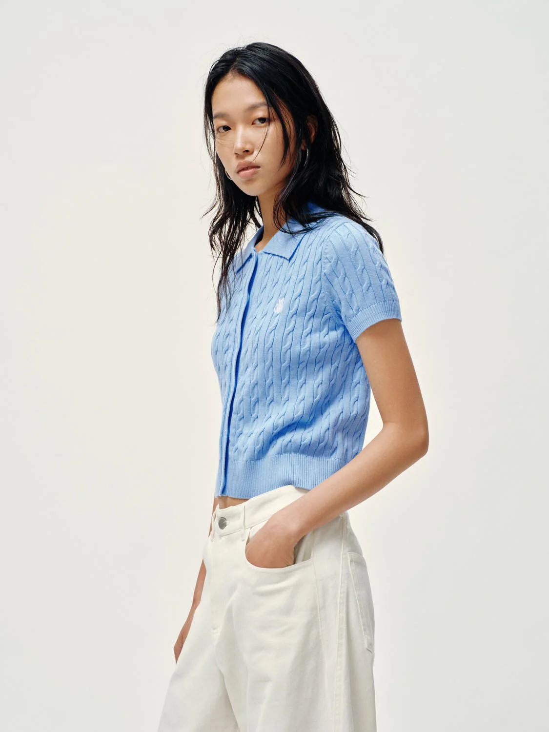 Polo Neck Cable Knitted T-Shirts - Image 10