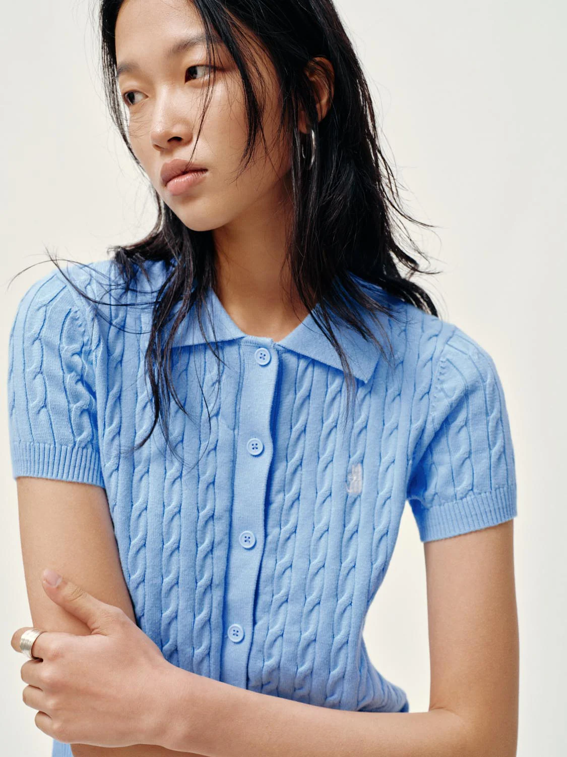 Polo Neck Cable Knitted T-Shirts - Image 11