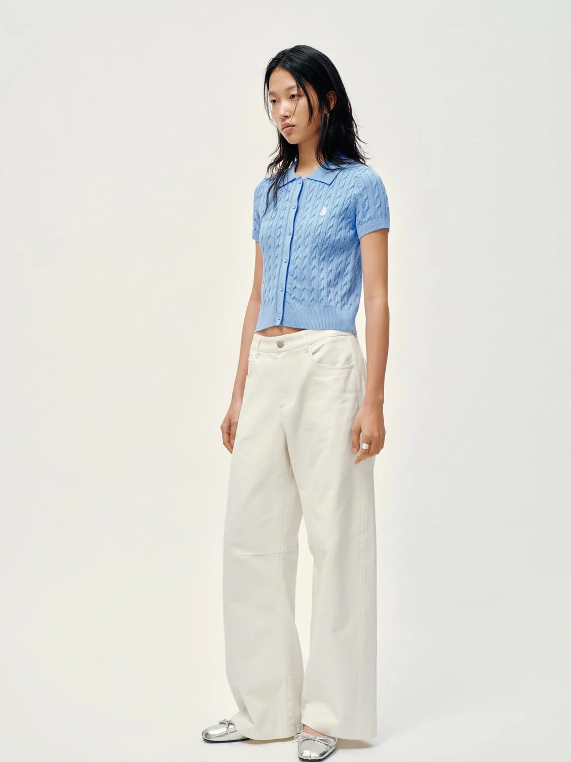 Polo Neck Cable Knitted T-Shirts - Image 12