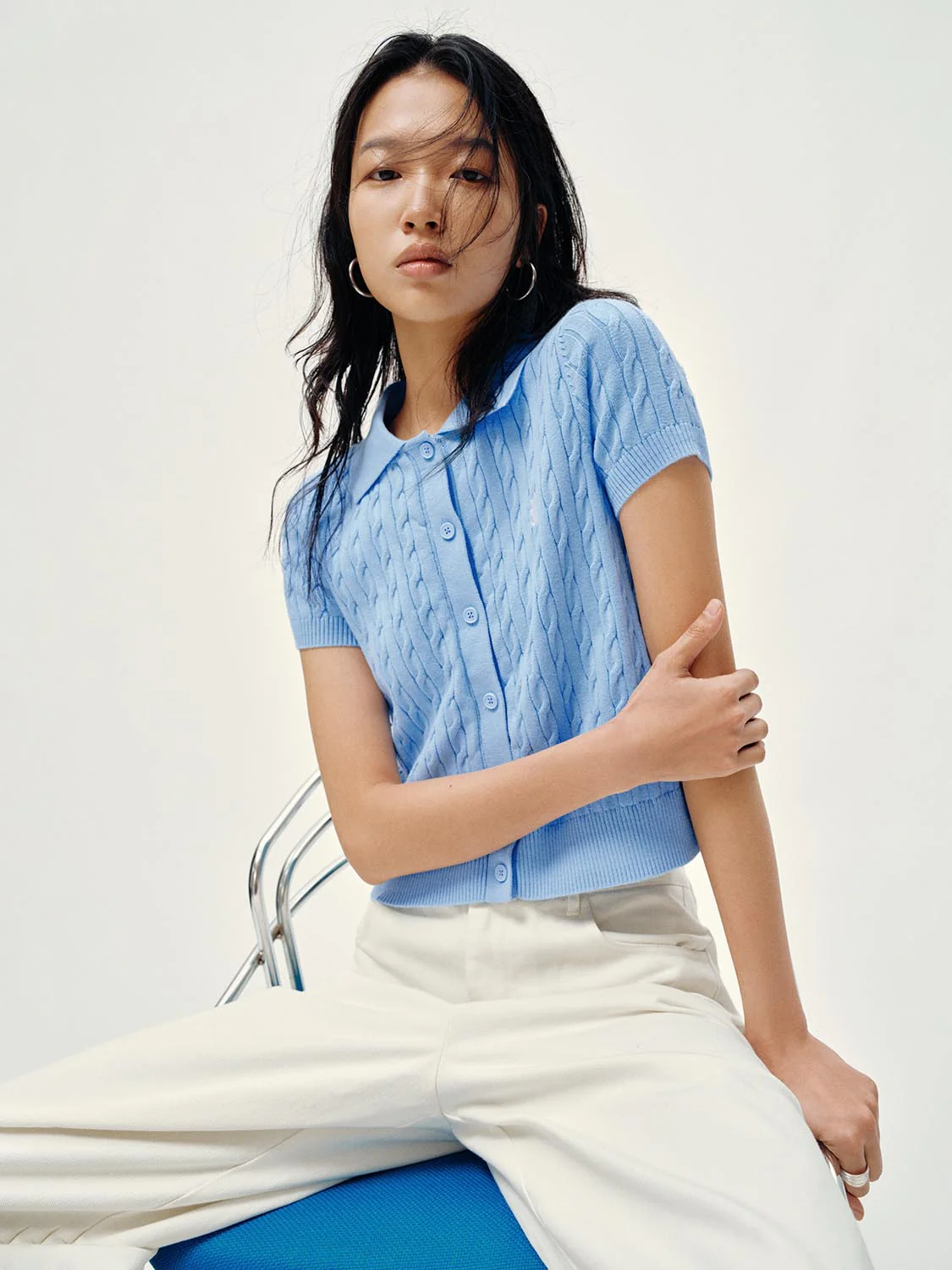 Polo Neck Cable Knitted T-Shirts - Image 34