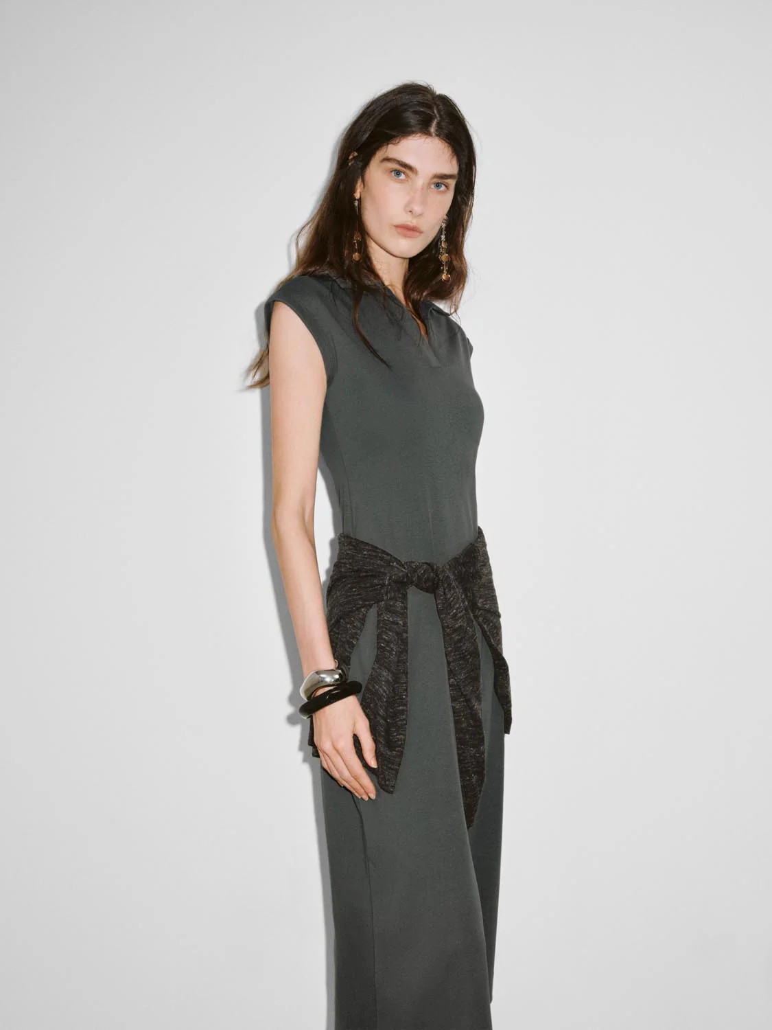 Polo Neck Cap Sleeve Straight Midi Dresses - Image 5