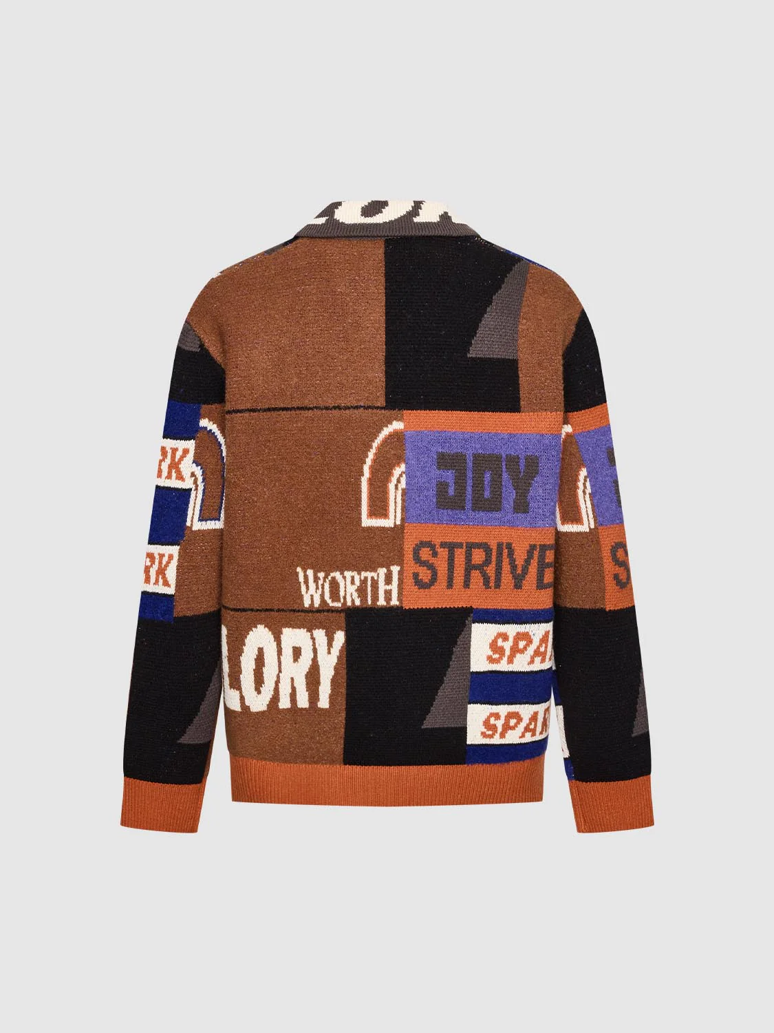 Polo Neck Contrast Intarsia Long Sleeve Knitted T-Shirts - Image 2