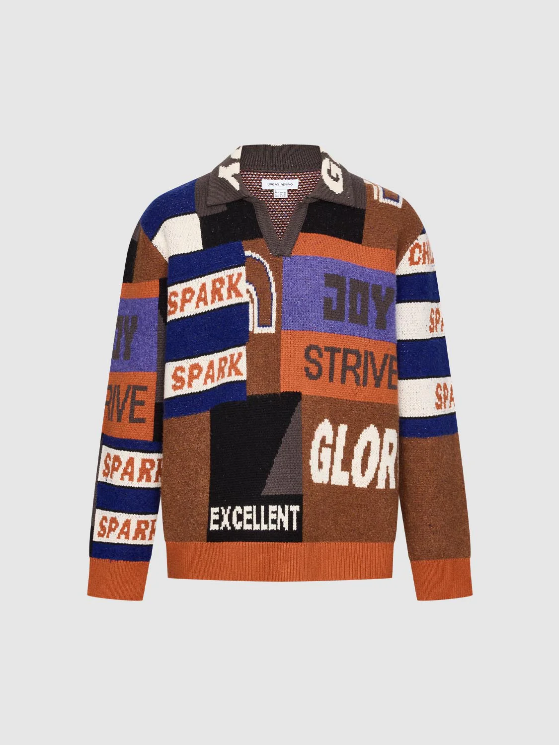Polo Neck Contrast Intarsia Long Sleeve Knitted T-Shirts - Image 4