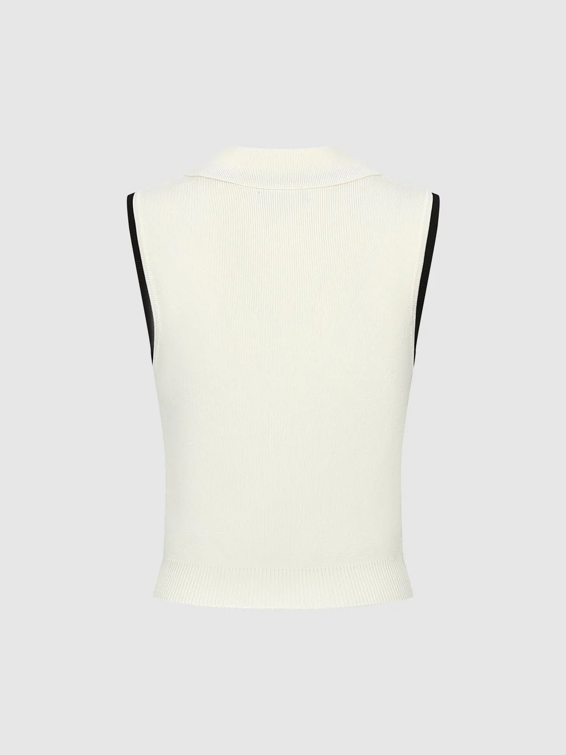 Polo Neck Contrast Trim Sleeveless Knitted T-Shirts - Image 2