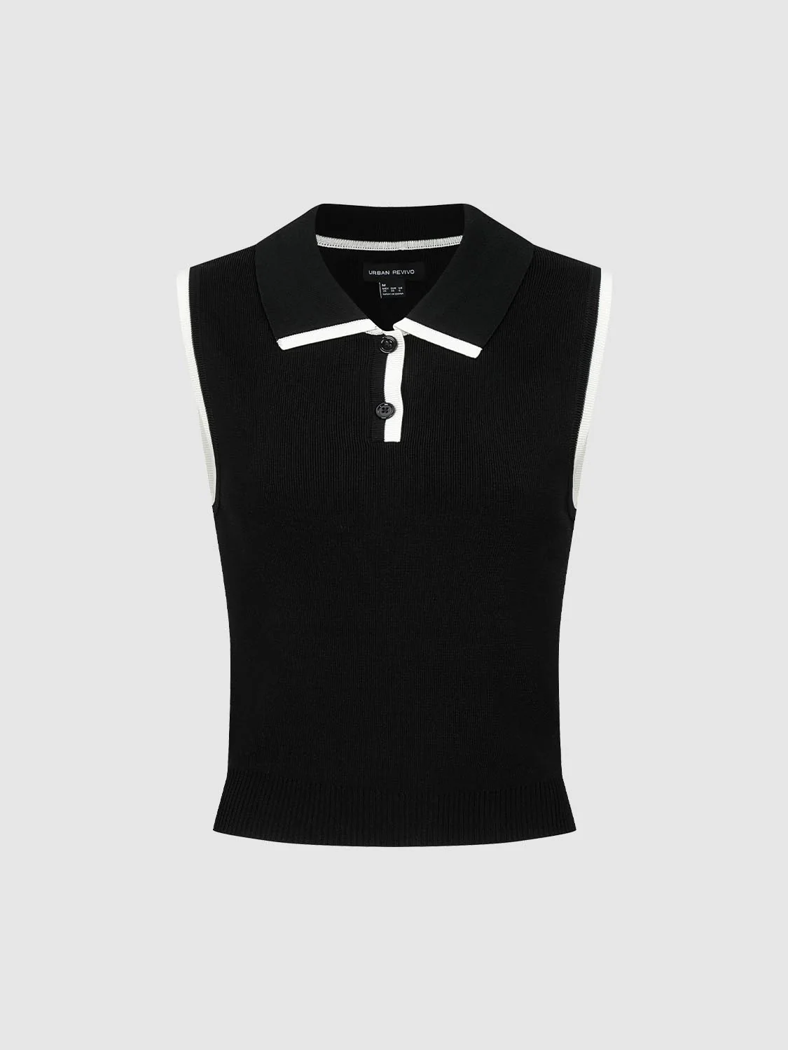 Polo Neck Contrast Trim Sleeveless Knitted T-Shirts - Image 4