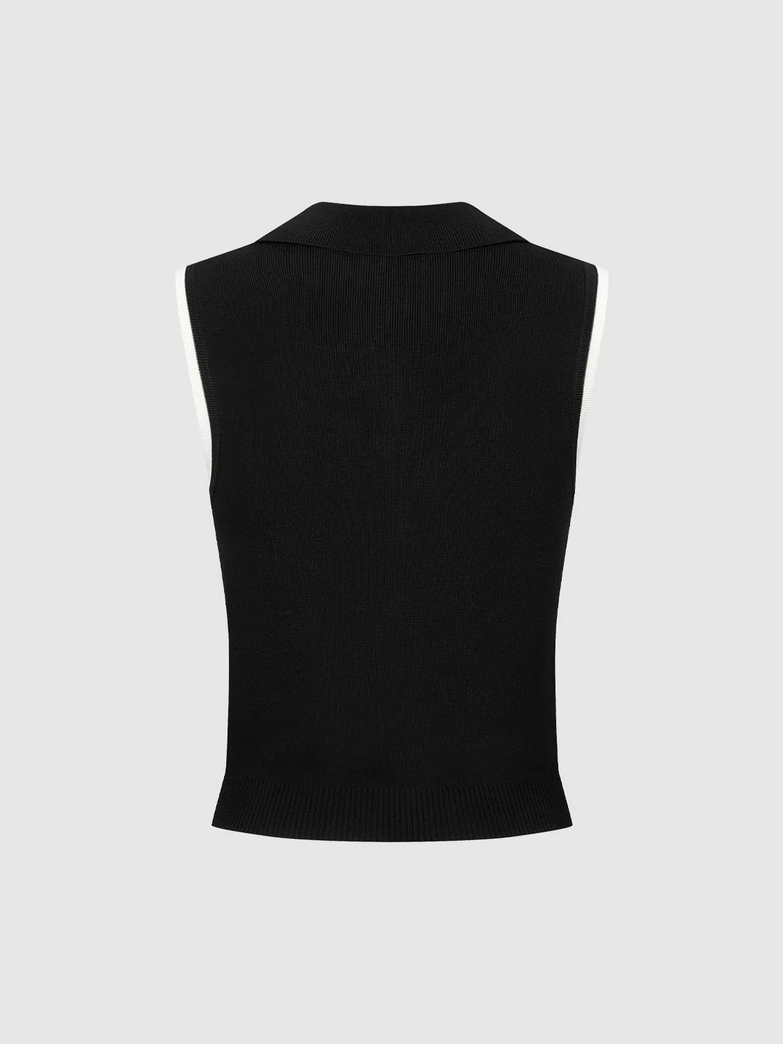 Polo Neck Contrast Trim Sleeveless Knitted T-Shirts - Image 5