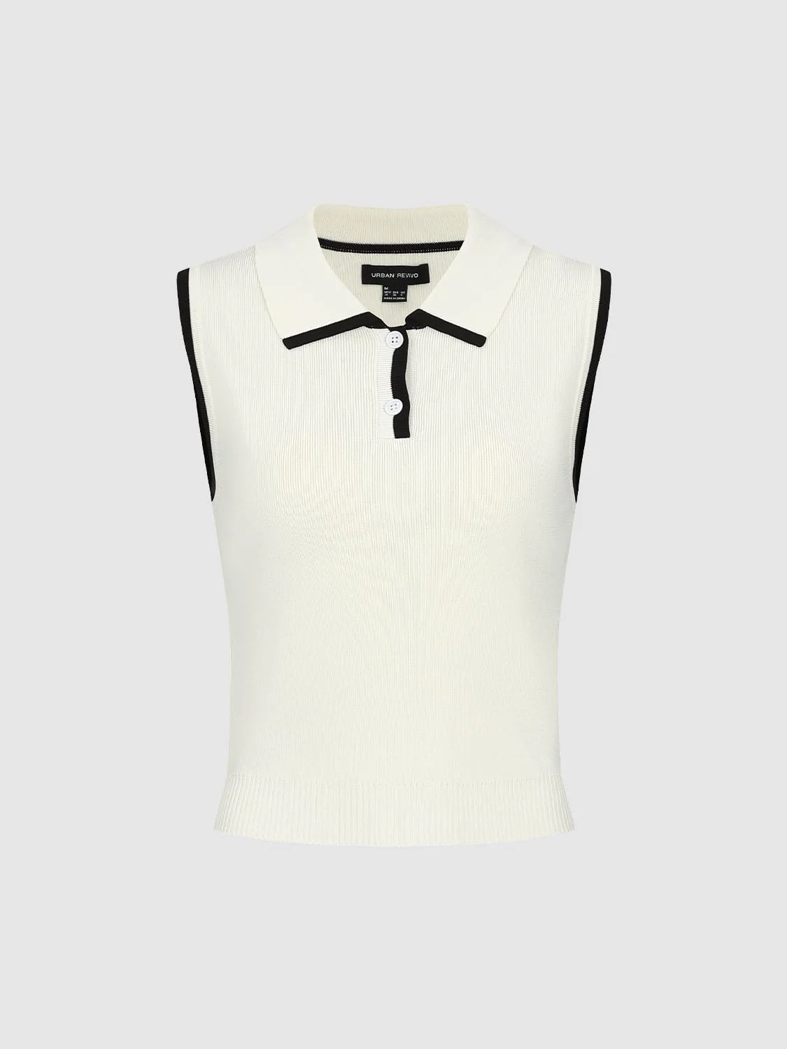 Polo Neck Contrast Trim Sleeveless Knitted T-Shirts - Image 7