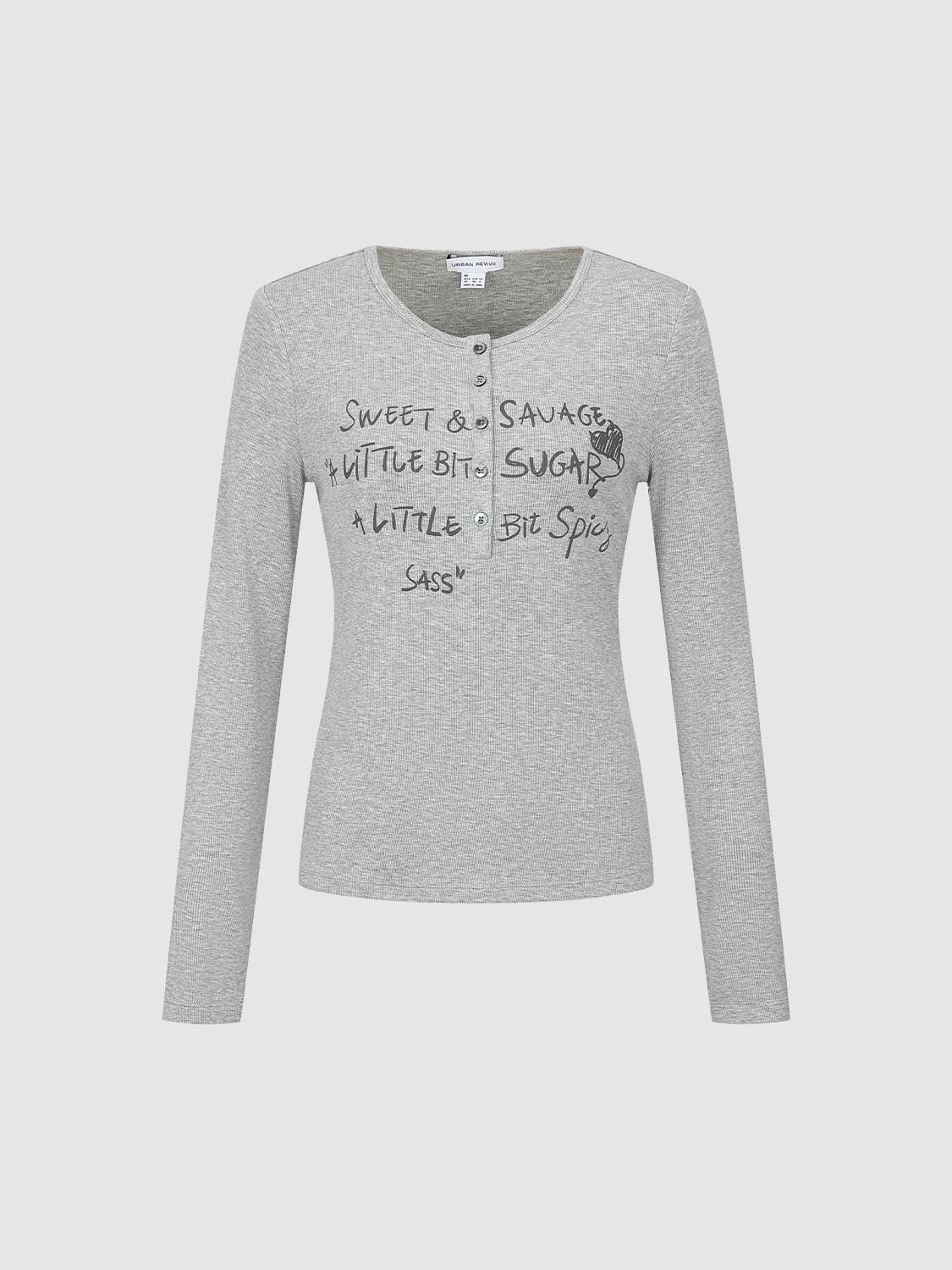 Printed Henley Neck Skinny-Fit Long Sleeve T-Shirts