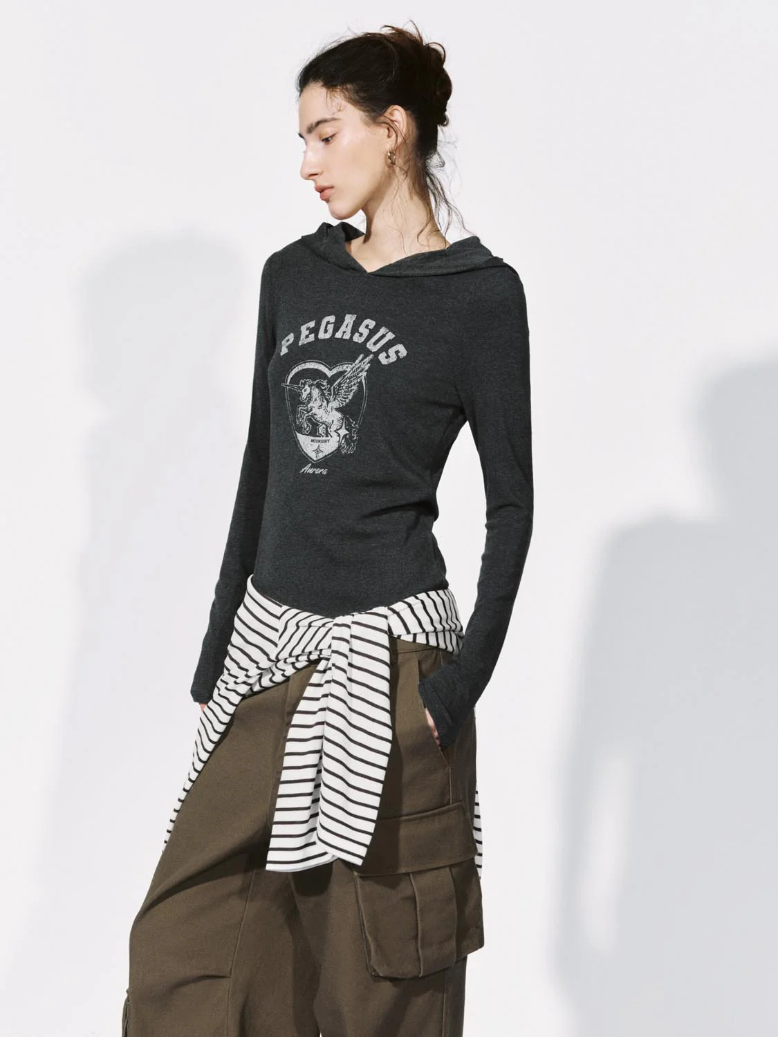 Printed Hooded Slim Fit Long Sleeve T-Shirts - Image 2