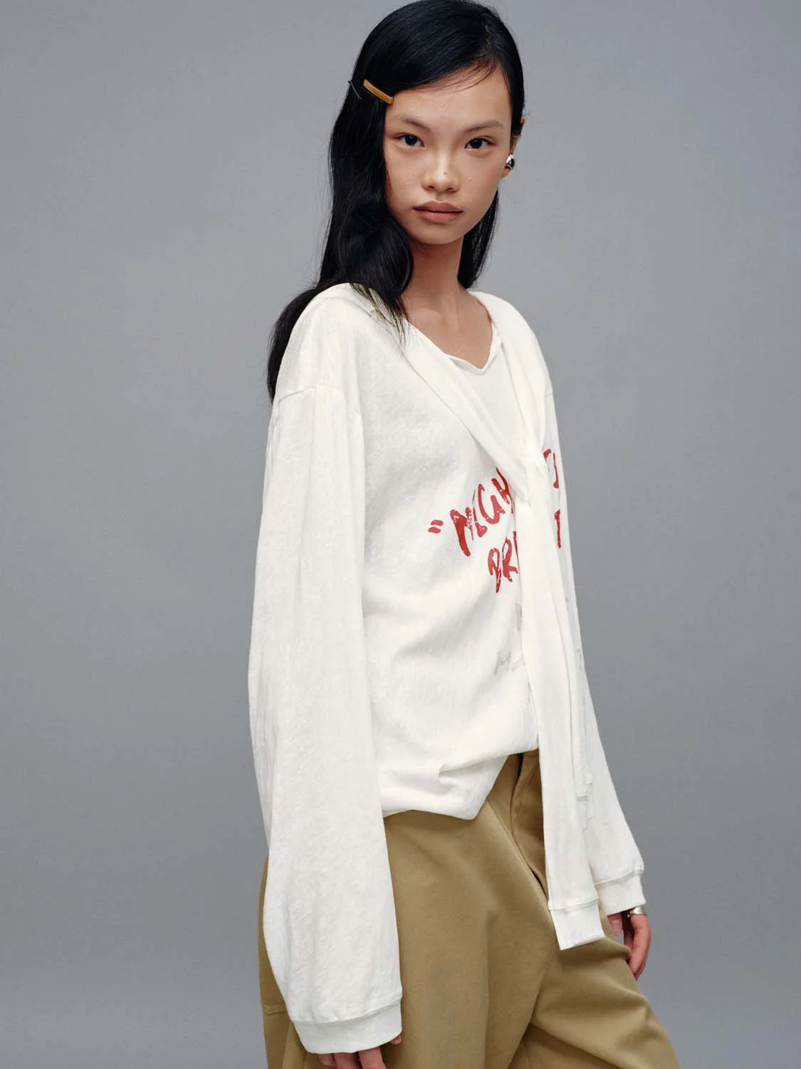 Printed Scarf Neck Hooded Long Sleeve T-Shirts - Image 2