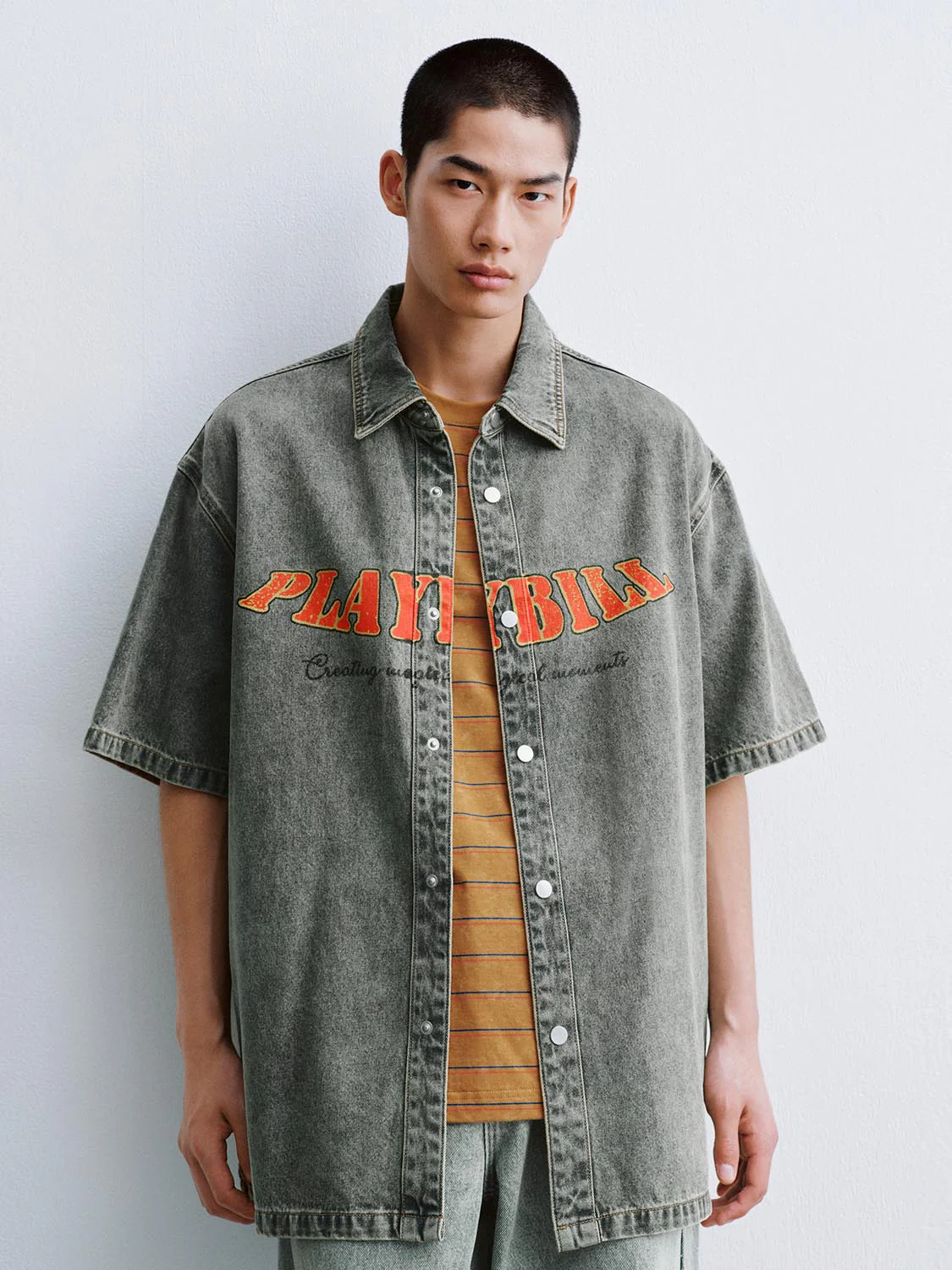 Printed Short Sleeve Denim Shirts