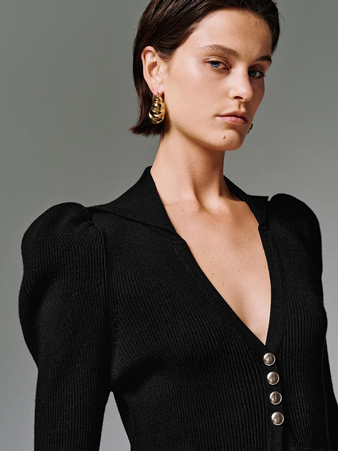 Puff Shoulder Tailored Knitted Cardigan - Image 11