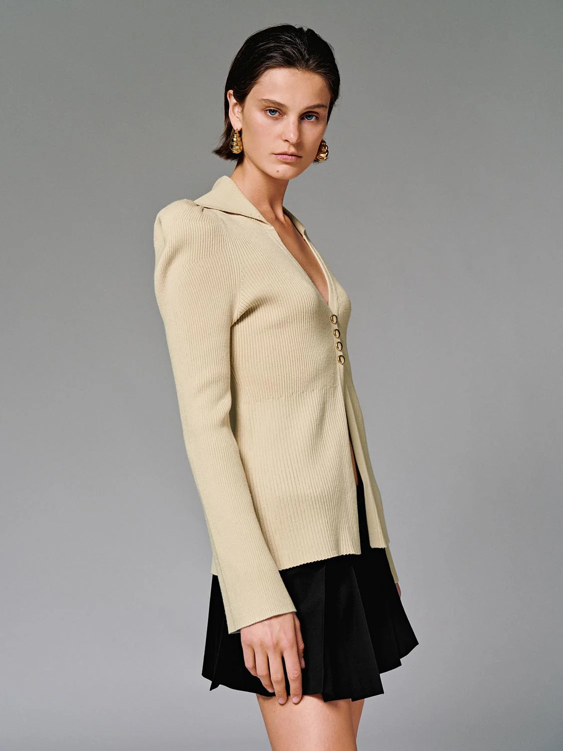 Puff Shoulder Tailored Knitted Cardigan - Image 2