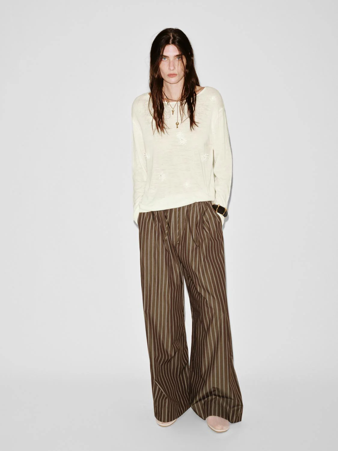Pull On Contrast Striped Wide Leg Pants - Image 7
