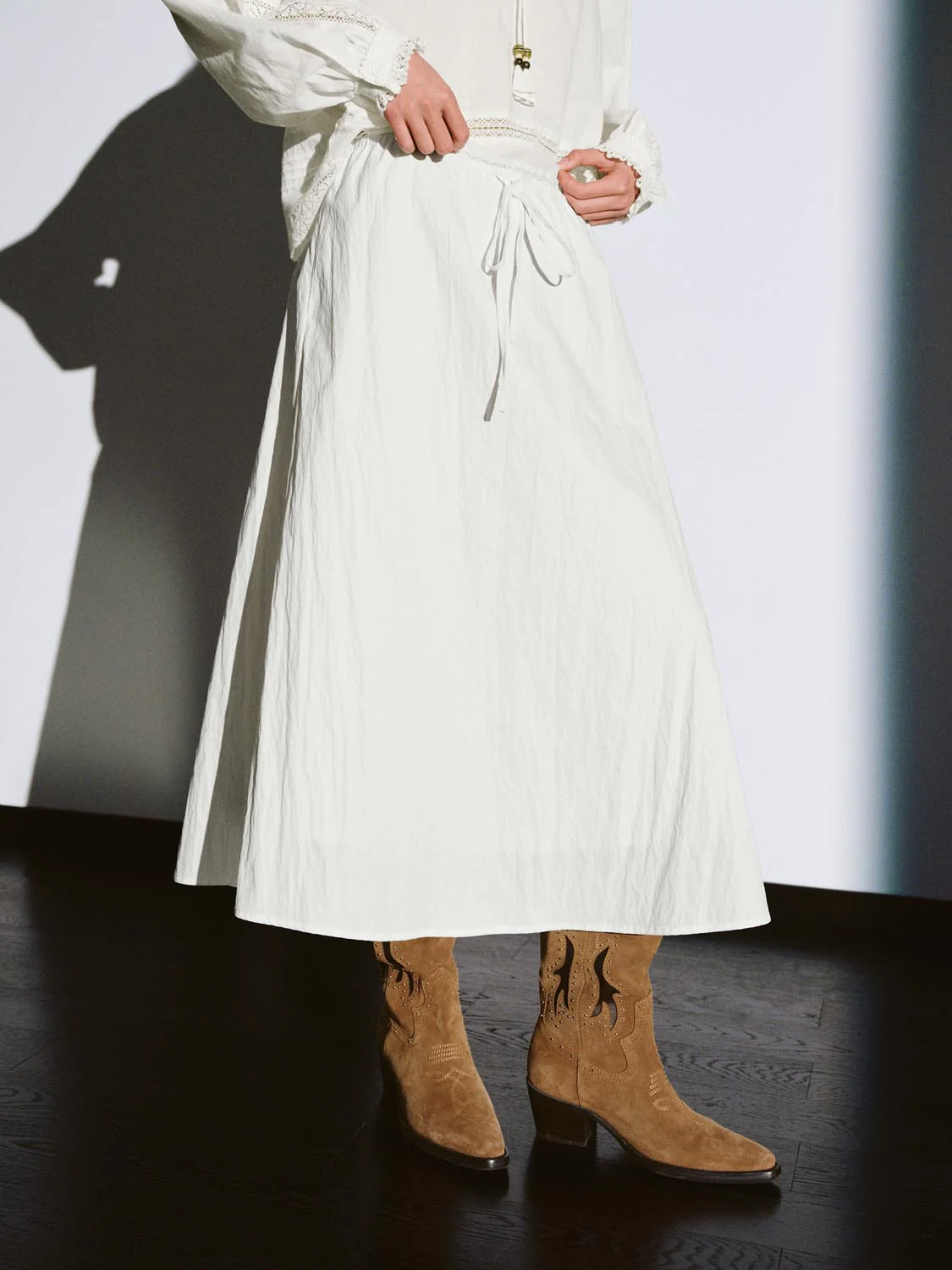 Pull On Drawstring A-Line Midi Skirts - Image 19