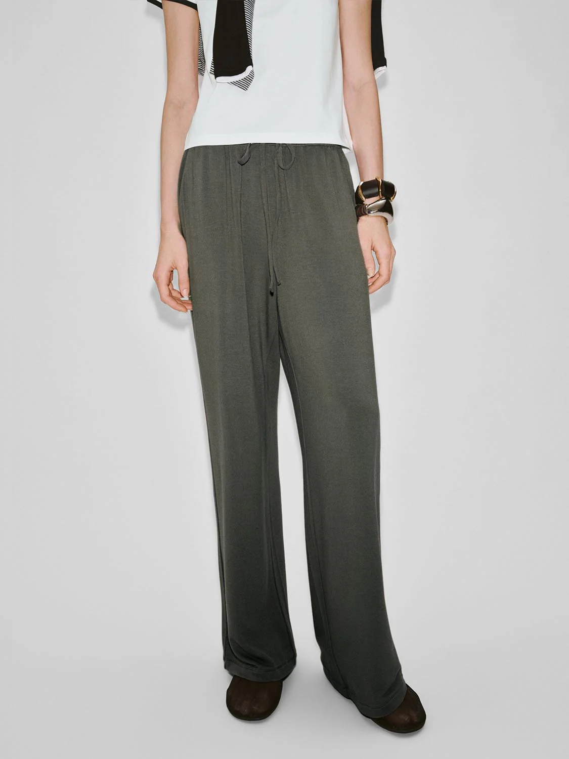 Pull On Drawstring Wide Leg Pants