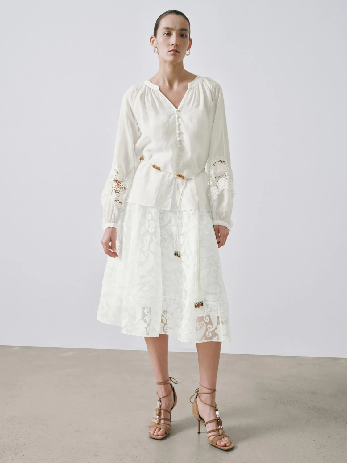 Pull On Laced A-Line Midi Skirts - Image 6
