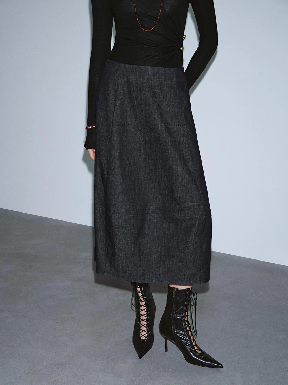 Pull On Loose Fit Denim Midi Skirts - Image 8