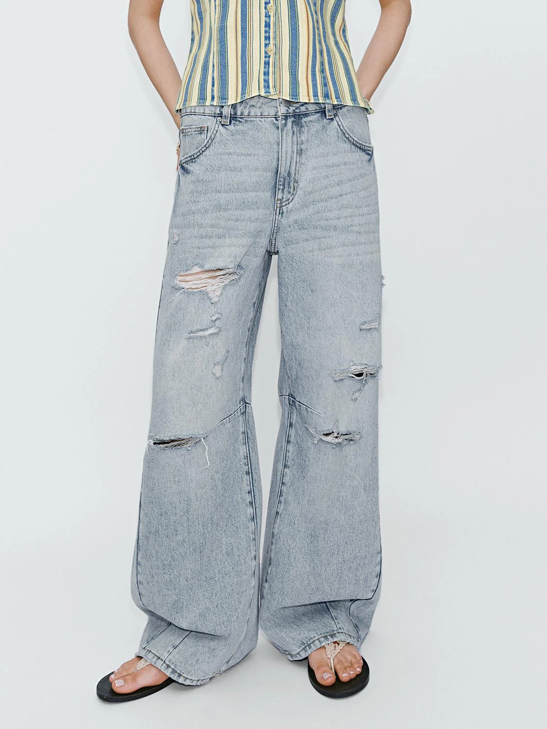 Raw Detail Wide Leg Jeans